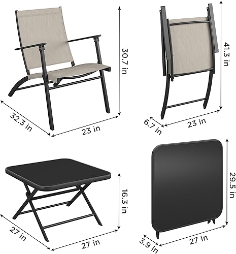 Miniatura 3 de COSCO Juego de charla plegable de 5 piezas, tamaño único, negrobeige