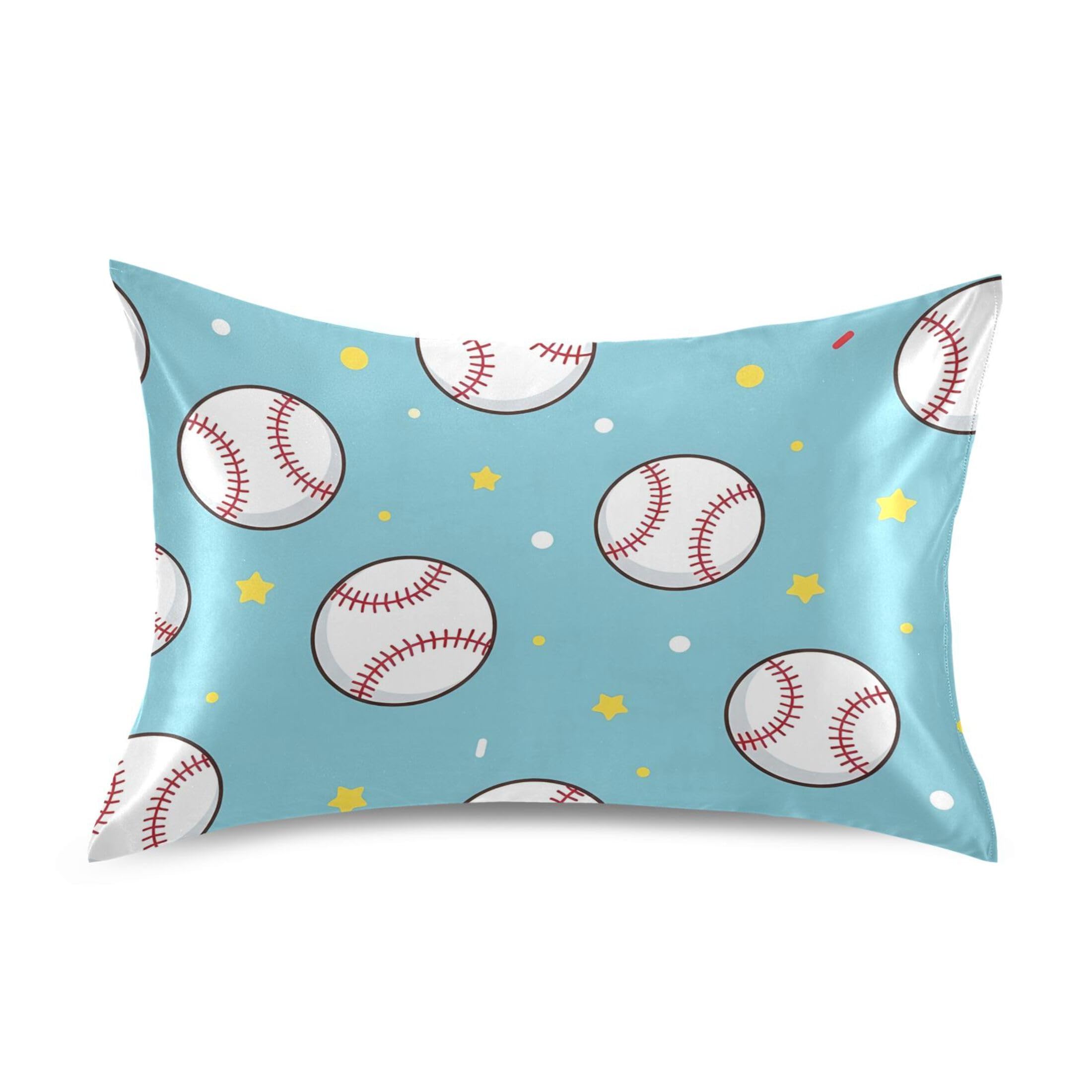 Fuauuyl Pillowcase Queen Size 20x30 in, Baseballs Soft Breathable Satin Pillow Case for Hair and Skin with Envelope Closure Wrinkle-Free