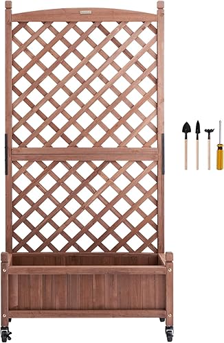 Miniatura 9 de VEVOR 2 macetas de madera con enrejado, 60 x 13 x 61.4 pulgadas, cama de jardín elevada para exteriores con agujeros de drenaje, maceta de enrejado