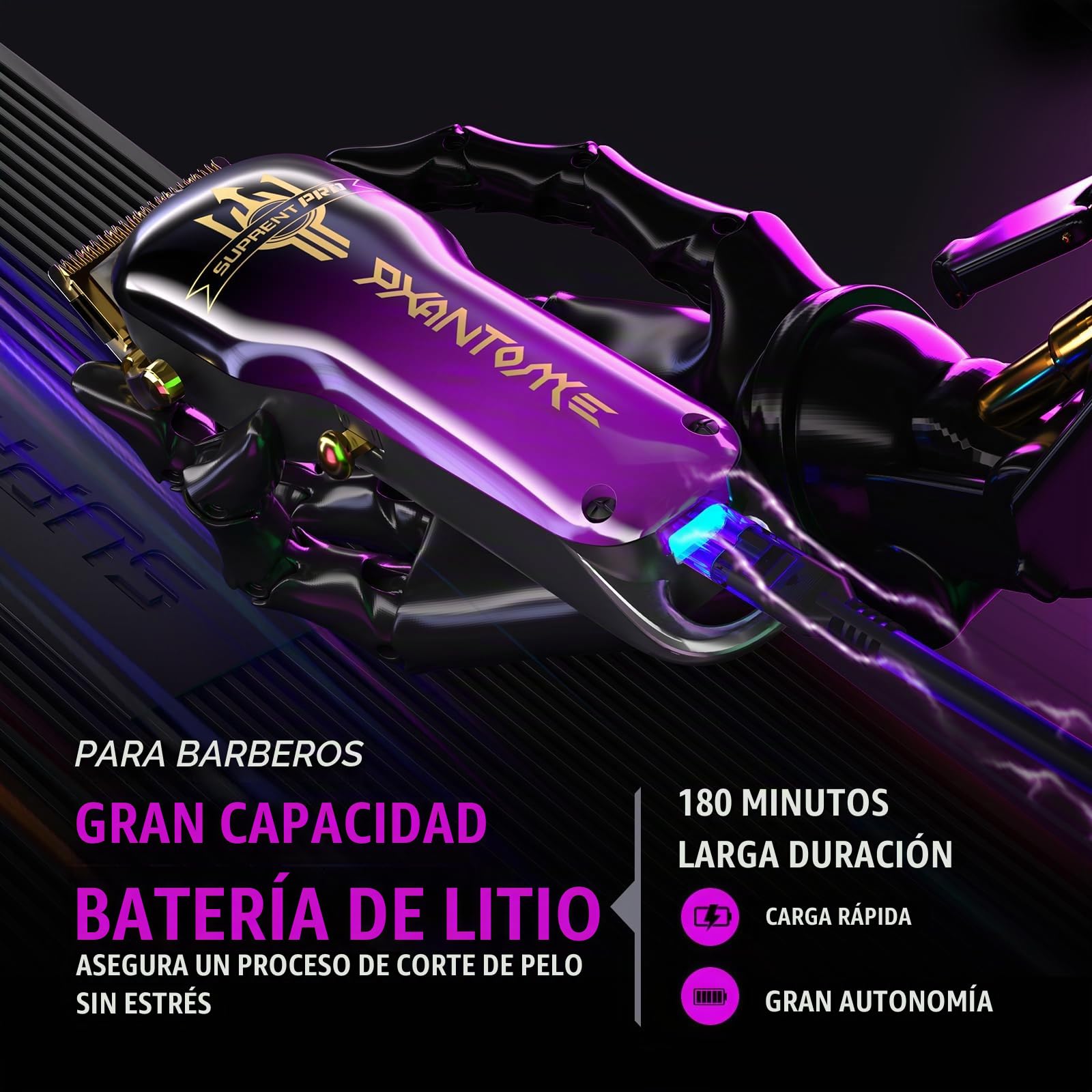 SUPRENT PRO - Cortacésped de pelo para hombre profesional - Cortacésped recargable inalámbrico con motor sin escobillas - Estuche DIY y pegatinas - Cortadora de pelo para hombres para barberos
