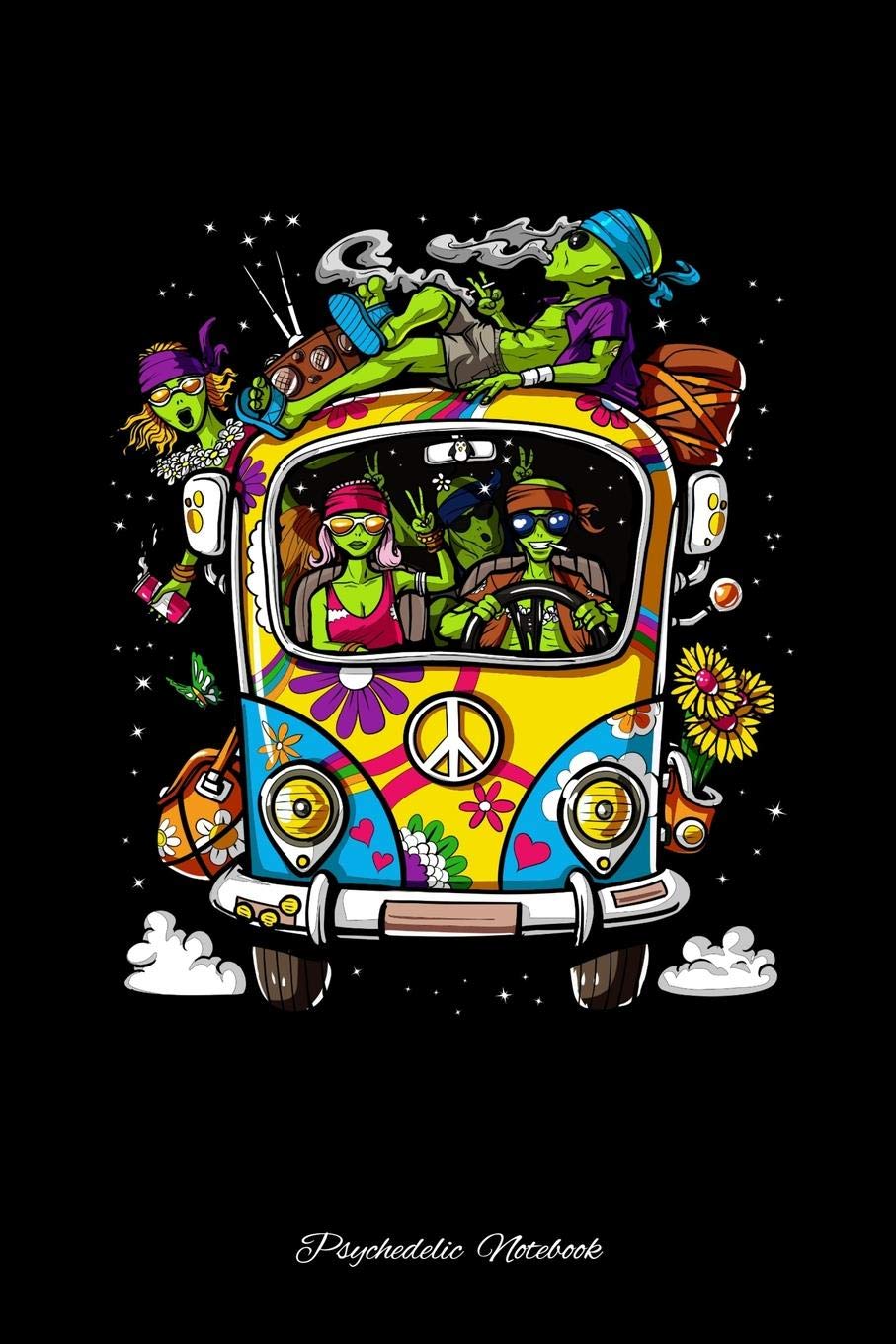 Psychedelic Notebook: Hippie Aliens Smoking Weed Notebook