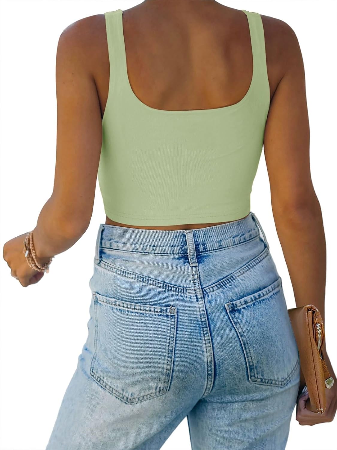 REORIA Women’s Sexy Square Neck Double Lined Seamless Sleeveless Cropped Tank Yoga Crop Basic Tops - Image 2