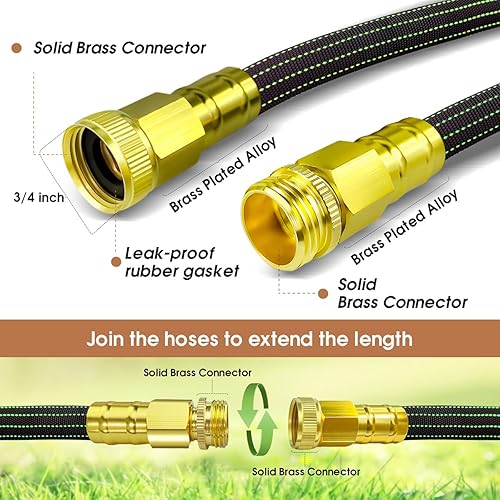 Miniatura 3 de Manguera de jardín ligera de 30 pies, manguera de agua flexible con cabeza de latón macizo, sin torceduras, manguera plegable, manguera de agua