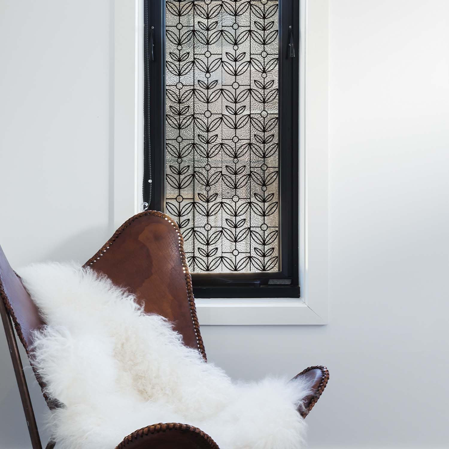 Privacy Window Film Stained Glass with Textured Leaded Glass Pattern for Bathroom Front Door, Abstract Leaves, 11.02"x44.09" Abstract Leaves 44.09" x 11.02"