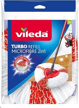 Vileda Turbo mat complete set, telescopic handle floor wiper, strong fiber microfiber mat head and strong sling bucket, fast and strong, handle length 125 cm+Vileda Turbo 2in1 Replacement Mat