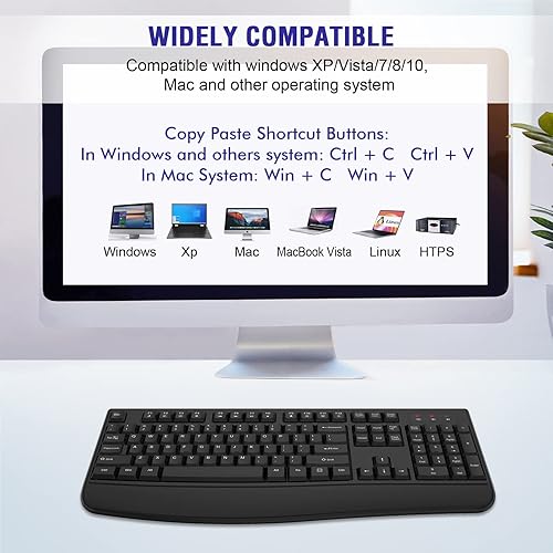 Miniatura 6 de Teclado inalámbrico, 2.4G Teclado ergonómico de computadora inalámbrico de tamaño completo con reposamuñecas para Windows, Mac OS