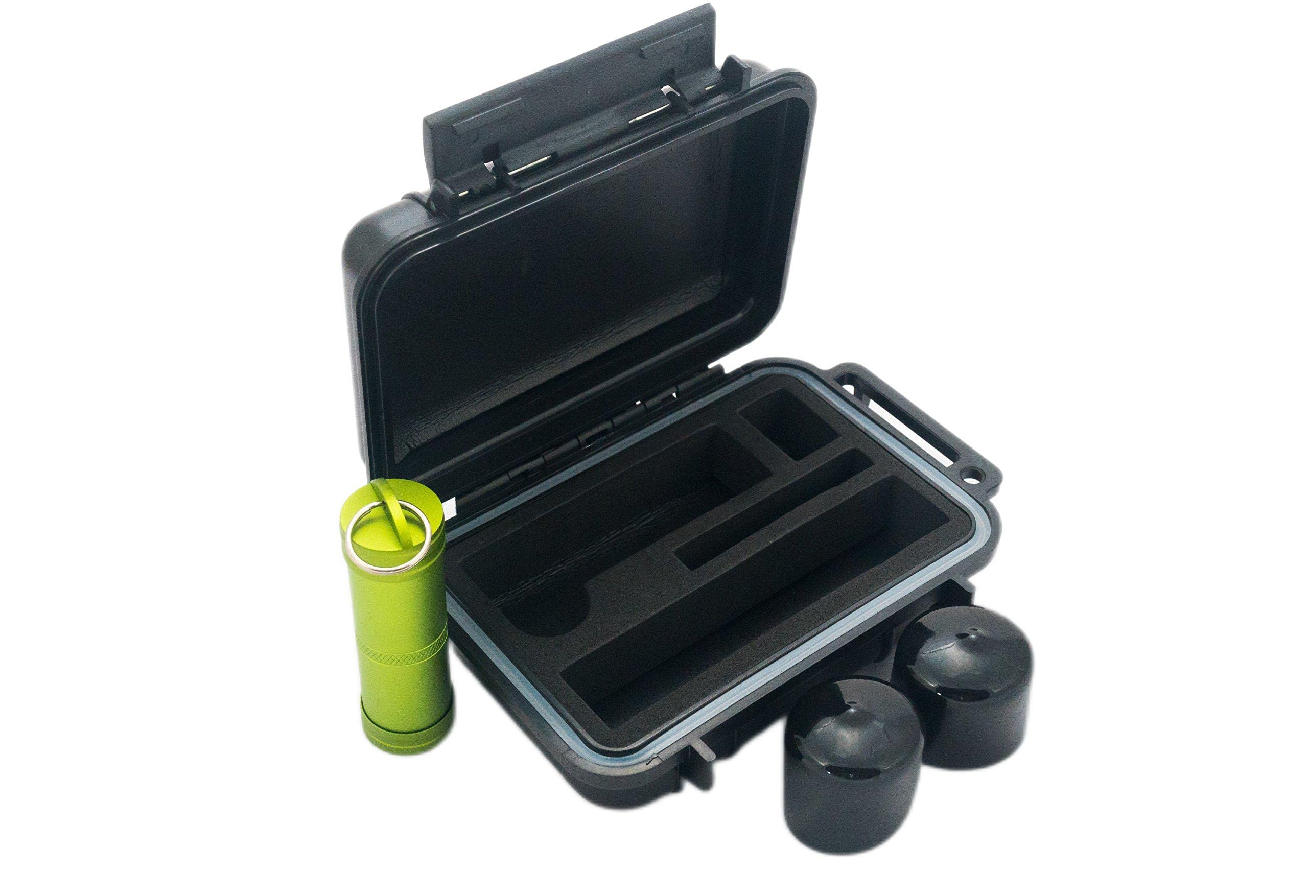 BOMBER CASEWaterproof Hard Case Pax 2 or 3, Holds Accessories comes with Material Bottle and Rubber End Caps. Smell Proof