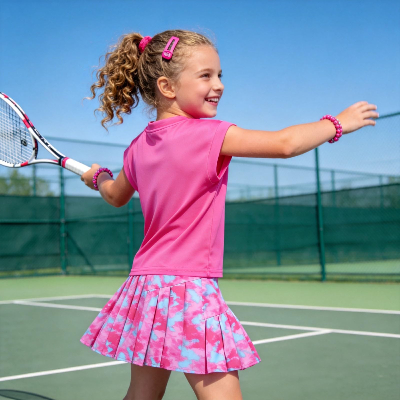 Tenue de tennis pour fille, t-shirt sans manches, jupe plissée avec poches intérieures pour short, combinaison de sport pour golf, badminton et skateboard