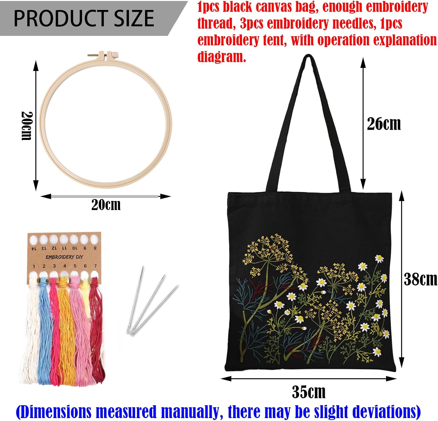 DKDDSSS Canvas Tote Bag Embroidery Kit with Pattern for Beginners, Embroidery Kits for Adults, Include Instructions, Embroidery Hoops and Canvas Bag with Pattern for Beginners(Chamomile)