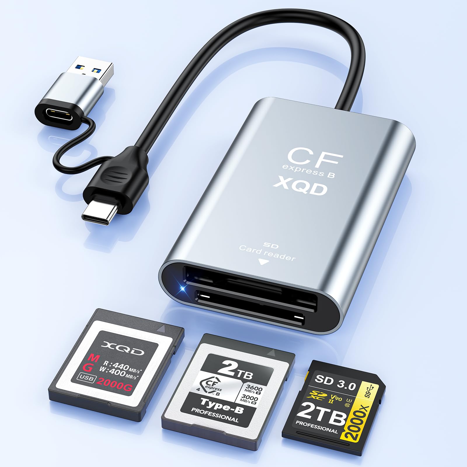 Lettore di schede CFexpress Tipo B/XQD/SD,USB-A/C Lettore Scheda SD per PC | USB3.2 10Gbps Lettore di Schede di Memoria Alluminio,CFexpress tipo B &XQD &SD Card Reader Adattatore per Fotografi Creatori