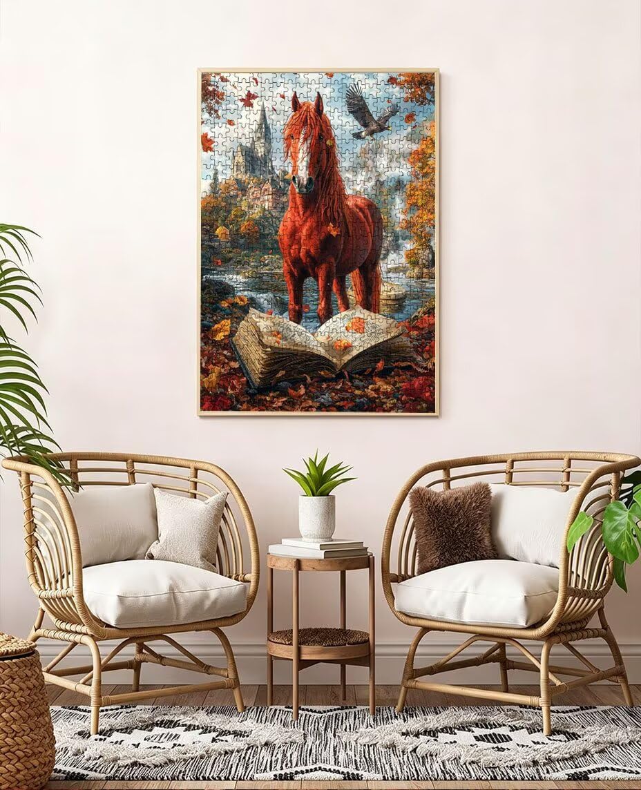 Puzzle 1000 elementów, czerwony koń puzzle dla dorosłych 1000, niemożliwe klasyczne układanki, drewniane układanki, gra rodzinna, do gry edukacyjnej wyzwanie zabawki, dekoracja ścienna prezent BXHZW5