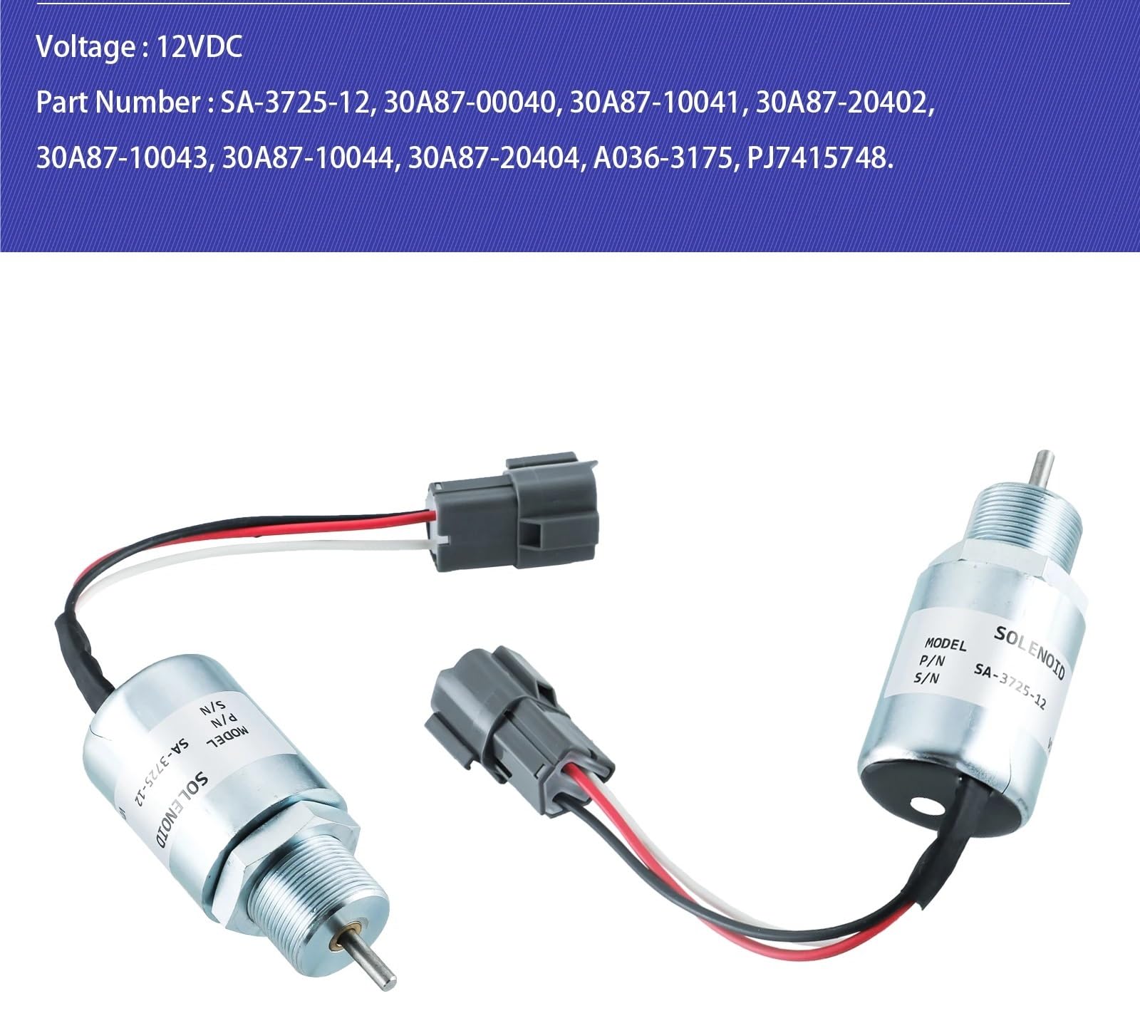 Solenoide de corte de combustible Solenoide de corte de combustible SA-3725-12 30A87-20402 Compatible con Mitsubishi y Volvo. Compatible con tractores Mahindra Max 28.