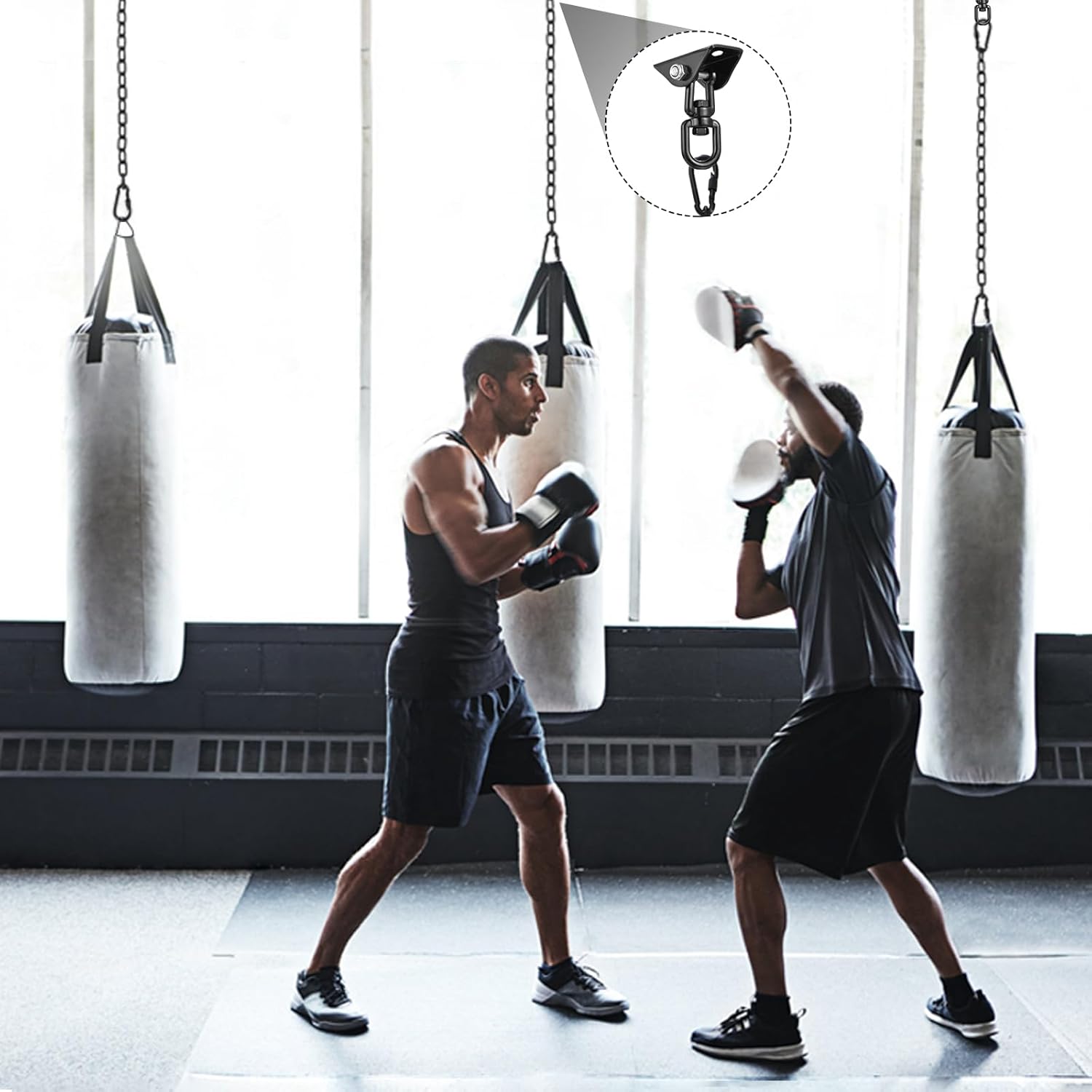 Hammock Hanging Kit, Hanging Chair Hardware with Chain 1200 lb Capacity Hammock Hooks, Heavy Duty Porch Swing Hanger, 360 Swivel Ceiling Hooks Snap for Chair, Seat, Yoga, Punching Bag, Gym (Black)