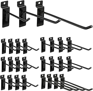 Slatwall Hooks 24 Pc 4/6/8 Inch Slatwall Accessories slat wall shelf brackets Slat Wall Hanging Hook and Hanger Slatwall Panel Hook Slat Wall Hook Heavy Duty Pegboard Gridwall Display Hook(Black)