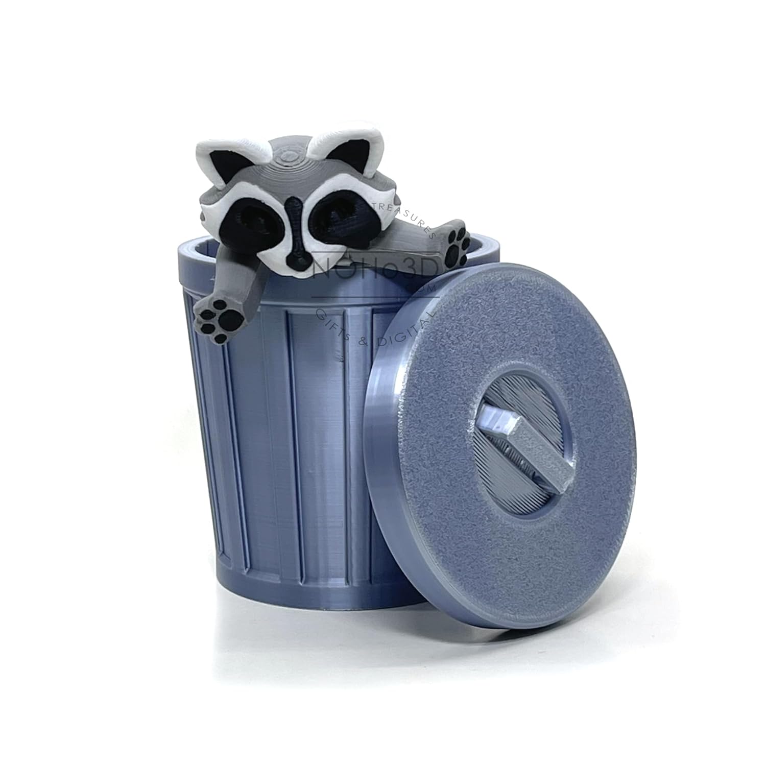 3D Printed Articulated Racoon with Trash Can, Grey and White Raccoon, Trash Panda, Articulated Racoon Fidget Toy for ADHD Autism AR001-B