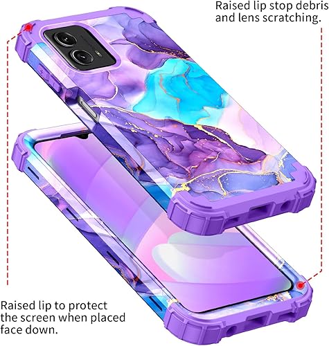 Miniatura 4 de Funda para Moto G 5G 2023, diseño de mármol, tres capas, resistente, protección a prueba de golpes, plástico duro, goma de silicona suave, funda