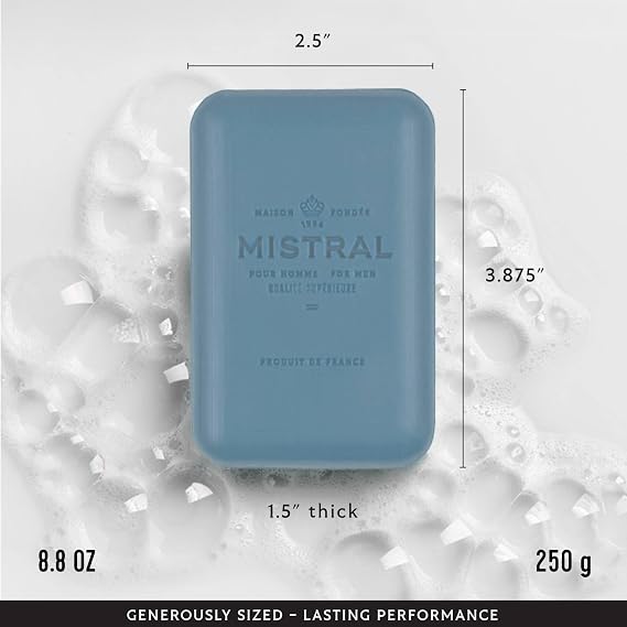 Mistral Cedarwood Marine Luxury Bar Soap for Men, Natural Soap Bar, 8.8 oz