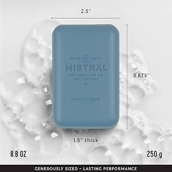Mistral Cedarwood Marine Luxury Bar Soap for Men, Natural Soap Bar, 8.8 oz