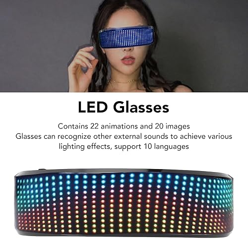 Vista 3 de Yunir Lentes LED, Bluetooth personalizables RGB con 4 modos de visualización, alto brillo, gafas inteligentes controladas por aplicación