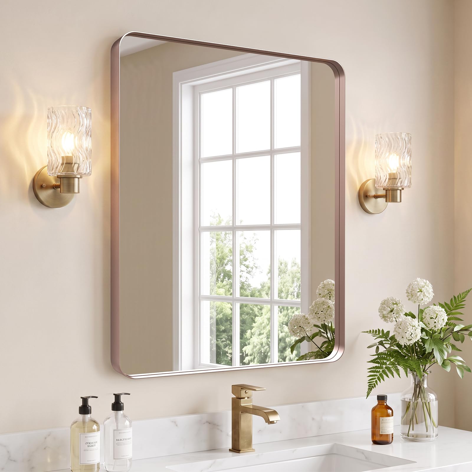 Kosmonia 30x24 Inch Bathroom Vanity Mirror Brushed Rose Gold