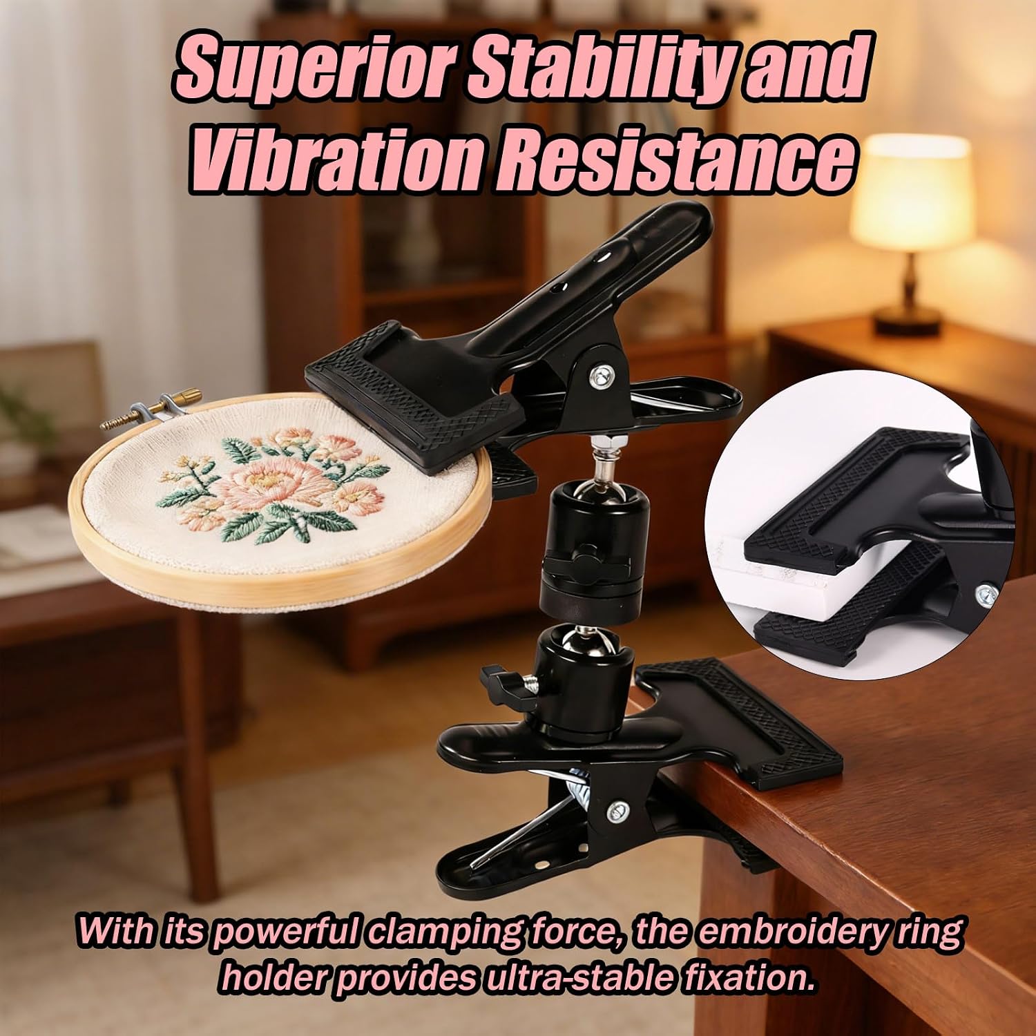 Metal Embroidery Hoop Holder, Adjustable 360° Rotated Cross Stitch Lap Stand Table Kit Clamp Hands-Free Needlepoint Support Accessories Supplies for Embroidery Craft Needlework DIY Projects