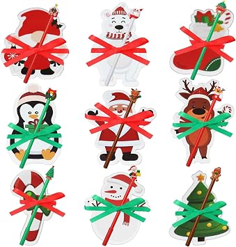 18 Sets Christmas Sticky Notes and Gel Pens, Christmas Stationery Set Snowman Santa Claus Xmas Sticky Notes Xmas Party Gifts for Office Coworkers School, Classroom Holiday Party Favors
