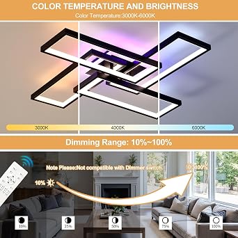 LED Ceiling Light 50W Dimmable Flush Ceiling Light with Remote [Energy Class E]