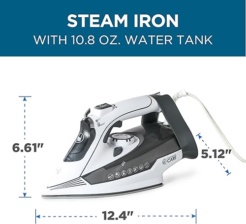 Vista 2 de Plancha de vapor para ropa, vaporizador de 1800 vatios para ropa, suela revestida de cerámica, vapor vertical, plancha portátil autolimpiante, Negro