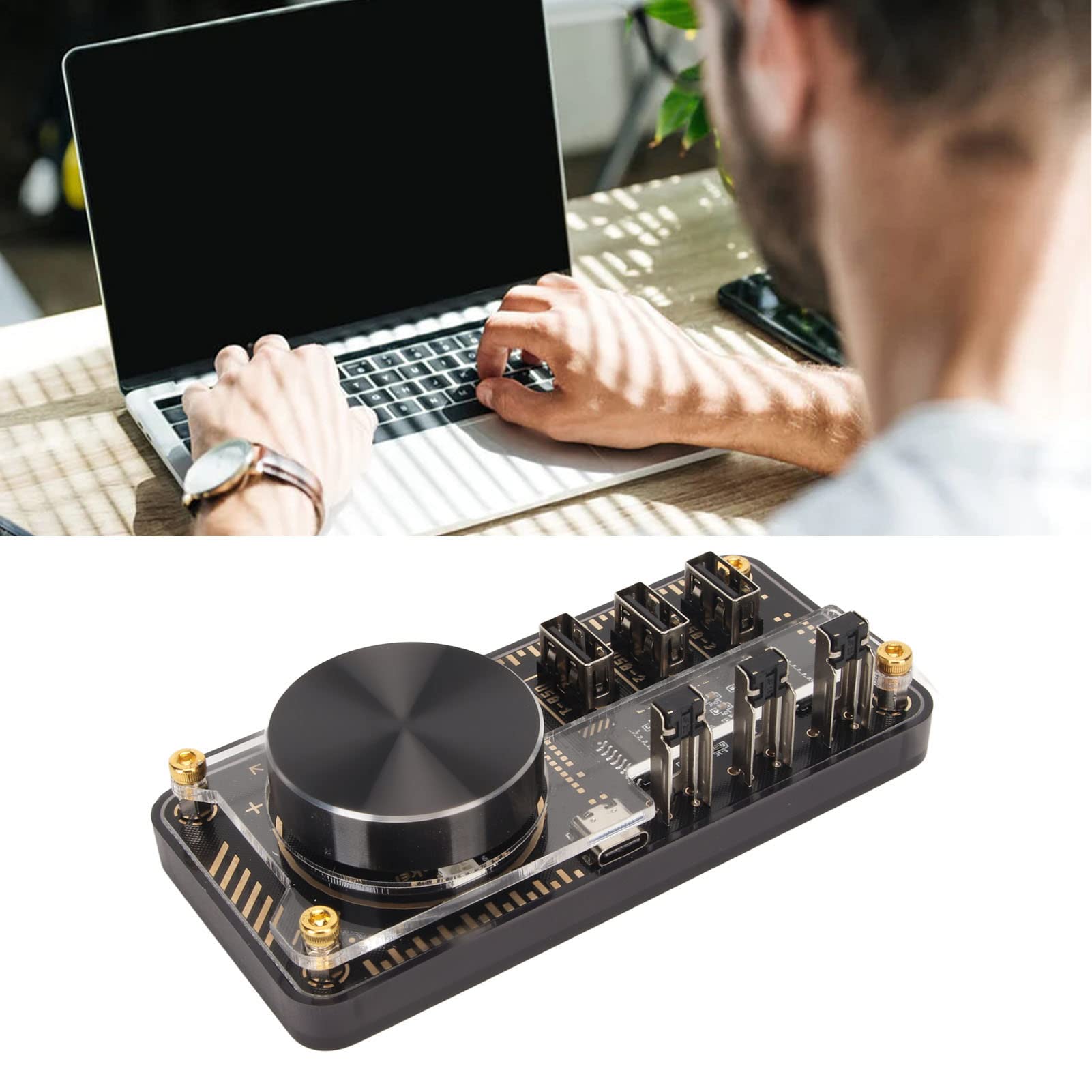 Controlador de audio multimedia, perilla de control de volumen USB con 3 interfaces USB 2.0, concentrador esencial EDC programable