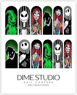 Jack & Sally 3 Halloween Nail Decals Water Transfer Manicure Accessories for Acrylic, Gel-X, Press On Nail Extensions Nail Xmas Nail Art (40MM Medium)