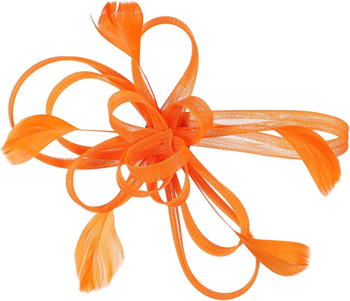 Lurrose Orange Fascinator Hair Clip with Mesh Headdress 7.28X5.51X1.97 Inches Bridal Hair Accessory for Wedding Party Formal Events