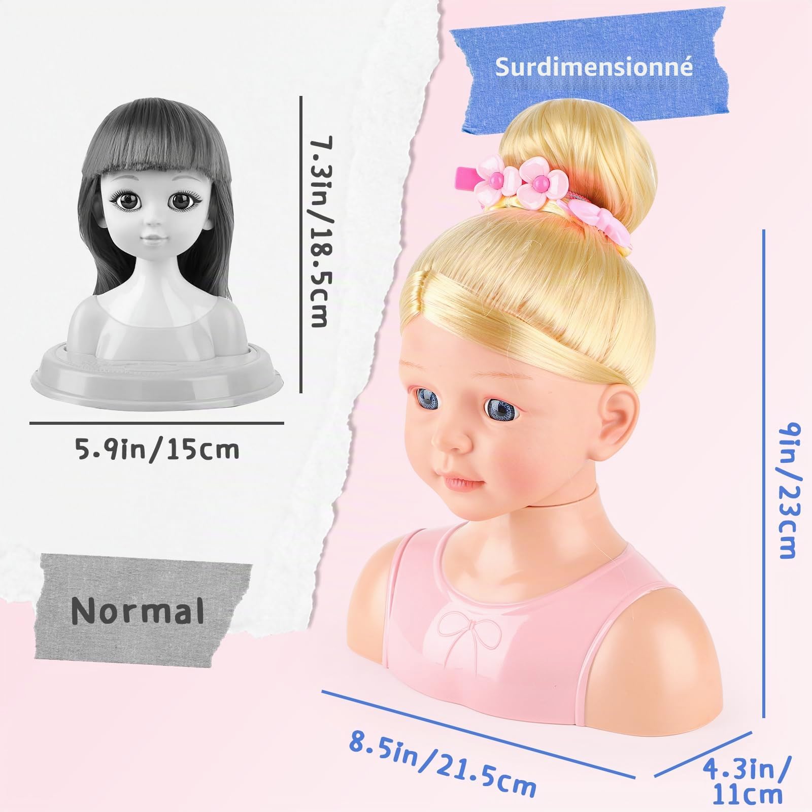 deAO Tête à Coiffer Enfant 27Pièces, Poupée Coiffure et Maquillage, Jouet Coiffure Créative pour Filles 3-10 Ans