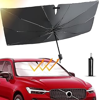 Car Windshield Sun Shade Umbrella,Foldable Car Front Window Sunshade Umbrella for UV Ray Block & Sun Heat Protection,Easy to Store and Use, Keeps Vehicle Cool, Fit Most Vehicle (type1, 49‘’x26'')