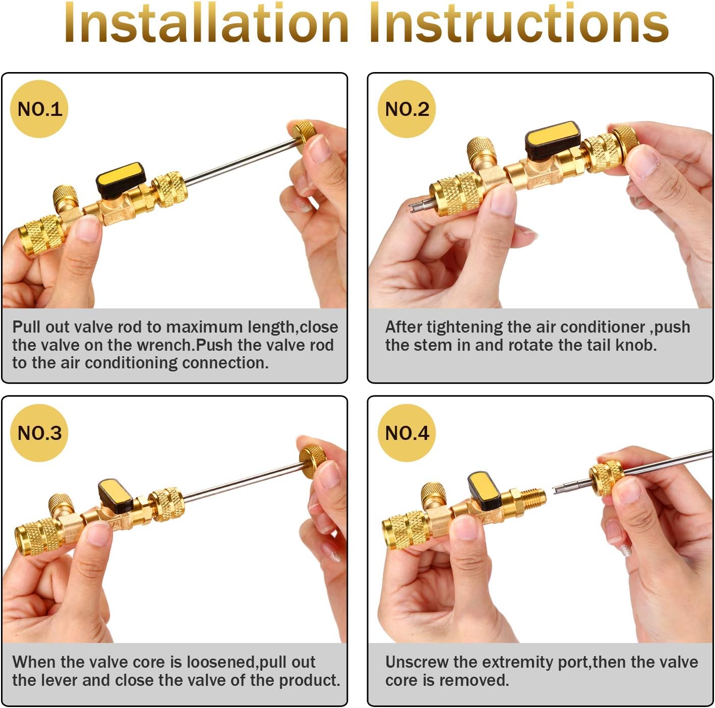 WADEO Valve Core Remover Installer Tool with Dual Size SAE 1/4 & 5/16 Port, 20 PCS Valve Cores with Teflon Seal and 10 PCS Brass Nuts, Compatible with R22 R12 R407 R410 R404 R32 R600 A/C : Automotive