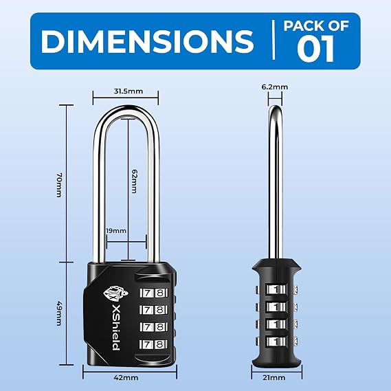 Double Dragon 1-Pack 4-Digit Padlock with Long Shackle & Zinc Alloy Dial