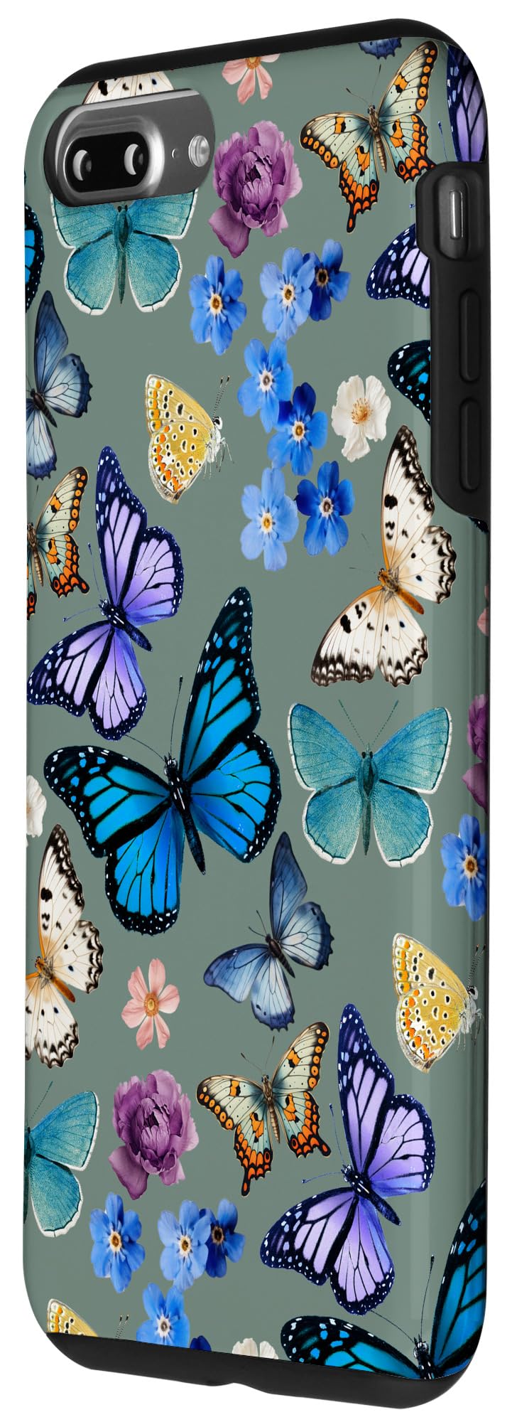 iPhone 7 Plus/8 Plus Vintage Butterfly and Floral Pattern on Vintage Sage Green Case - Image 2