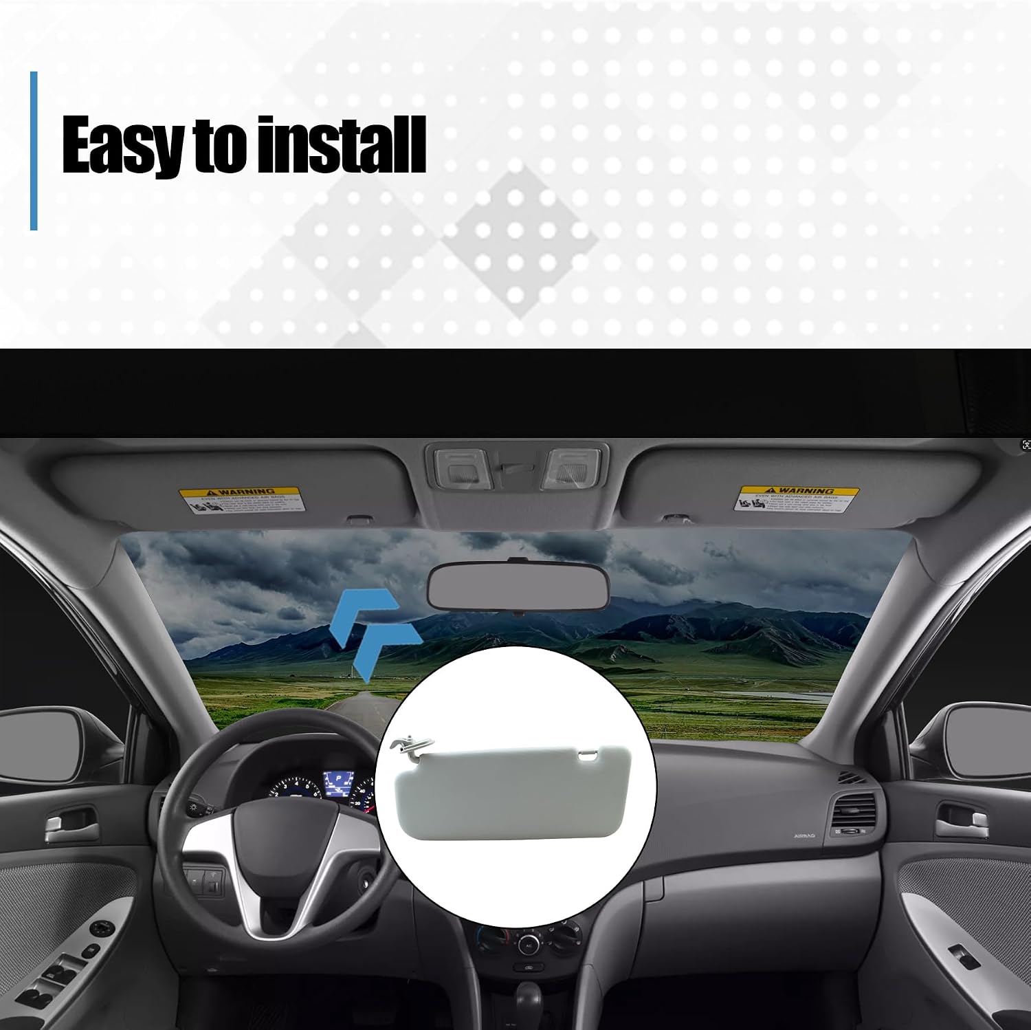 Driver Side Sun Visor Fits for Hyundai Accent 1E 2011 2012 2013 2014 2015 Front Left Sun Protection Shade Replace 85210-1R000 Gray