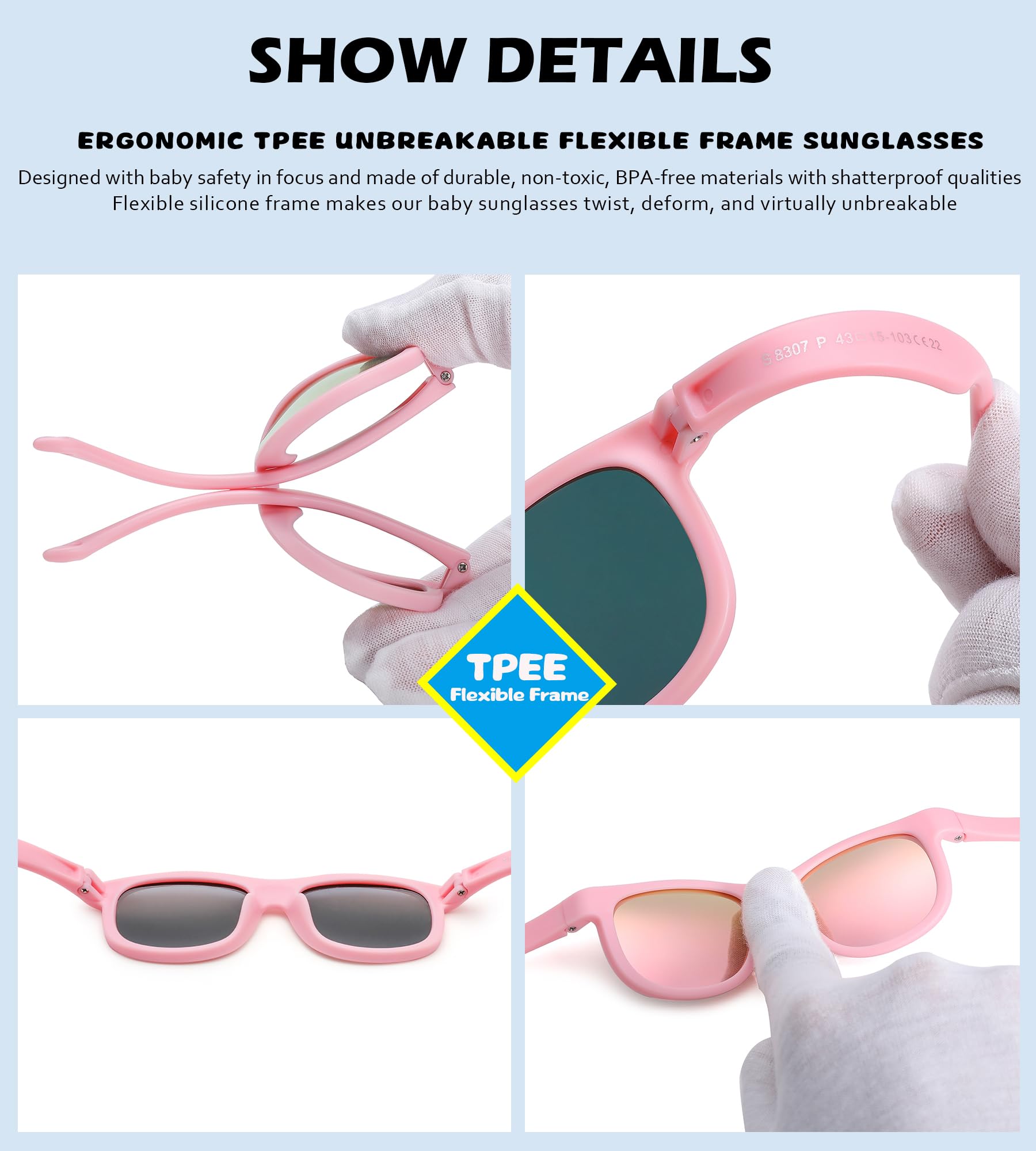 Gafas de sol polarizadas flexibles con correa ajustable para bebés recién nacidos de 0 a 24 meses, 100% protección UV