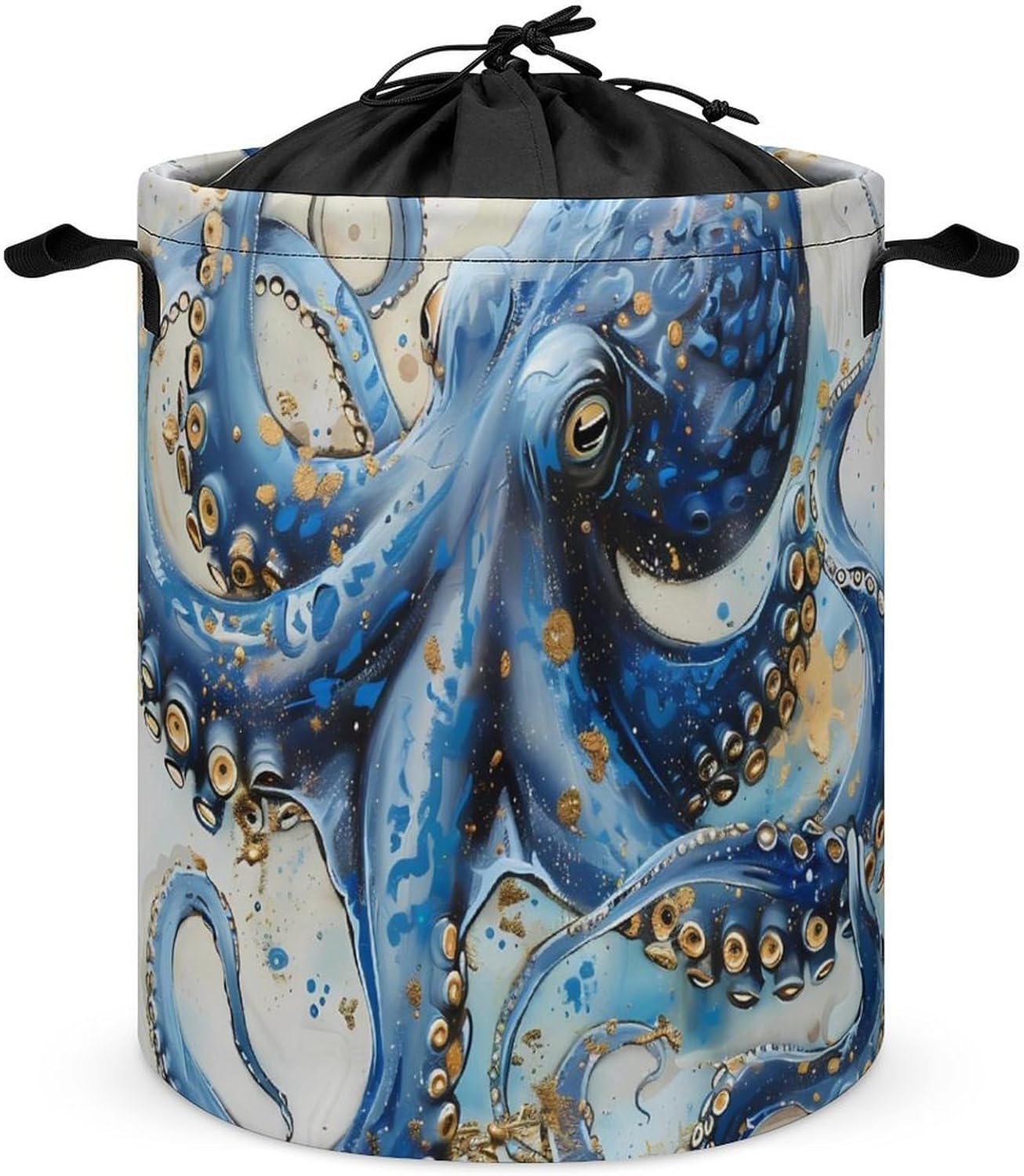 Blue Octopus Laundry Basket Dirty Clothes Hamper Storage Laundry Bag with Handles for Dorm Room 44x44cm