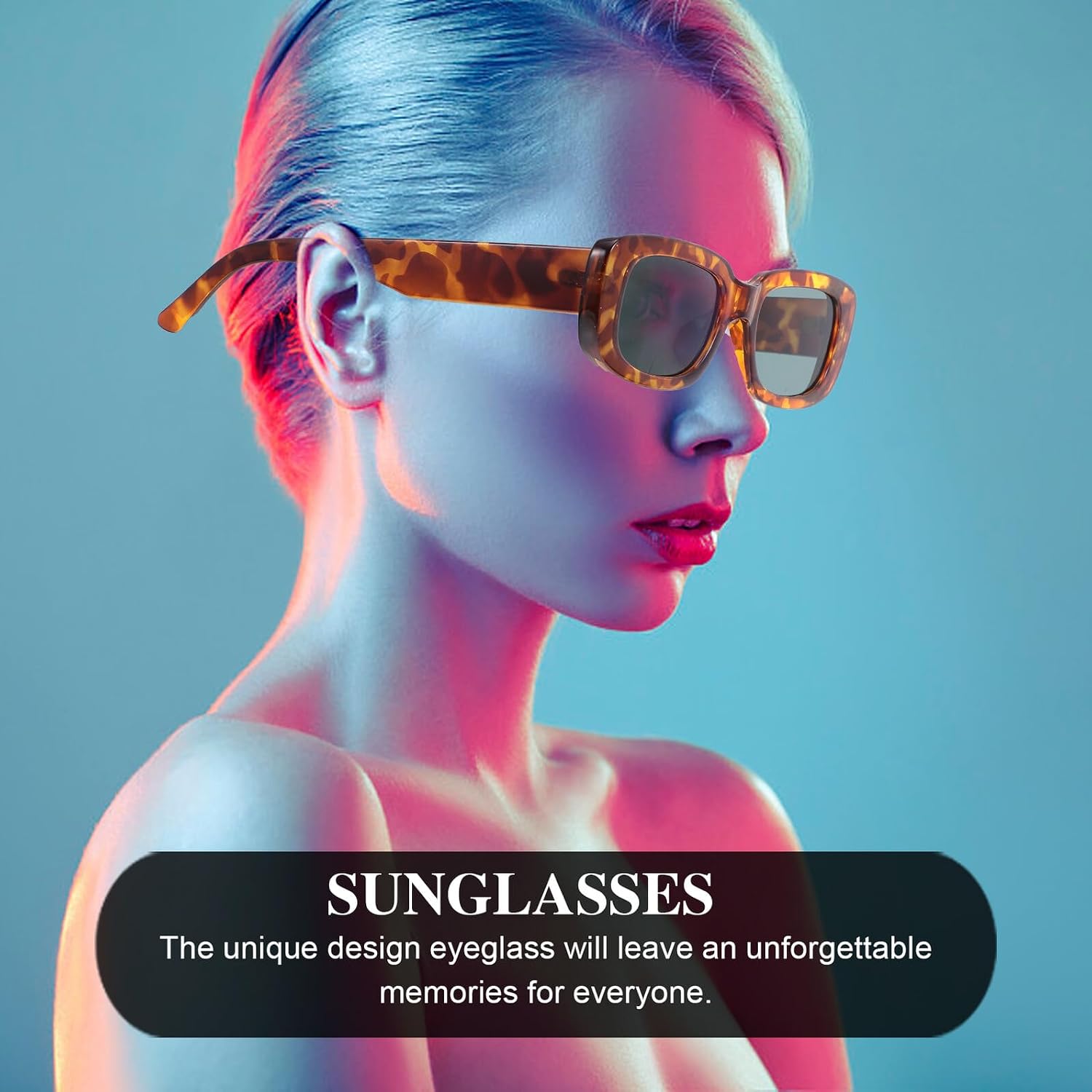 BESPORTBLE Square Frame Animal Print Sunglasses for Women Men, Fashion Unisex Sun Shades with Emerald Tinted Lenses, Beach Photo Prop Eyewear, UV Protection