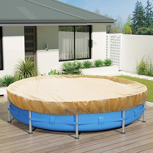 ECOOPTS Cubierta redonda de piscina de 15 pies para piscinas sobre el suelo, protector de cubierta de piscina para invierno (beige)