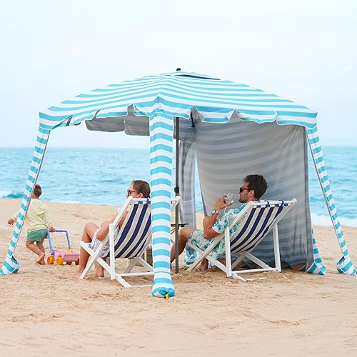 Cabaña de playa  Sombrilla de playa de 6 pies con protección UV UPF 100+ y cortina de sombrilla, tienda de campaña impermeable, sombra portátil,