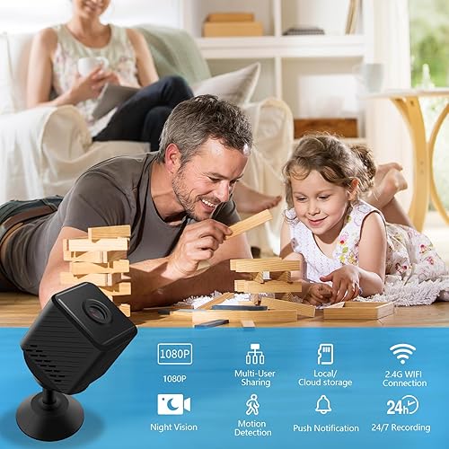 Miniatura 2 de Mini cámara de seguridad, cámara pequeña inalámbrica HD de 1080P, cámara de niñera WiFi para interiores con detección de movimiento y visión