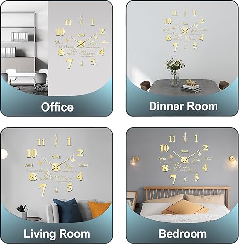 Miniatura 3 de FERRISA Reloj de pared sin marco, 3 en 1, reloj de pared grande 3D sin marco de 47 pulgadas, reloj de pared 3D DIY para sala de estar, dormitorio,