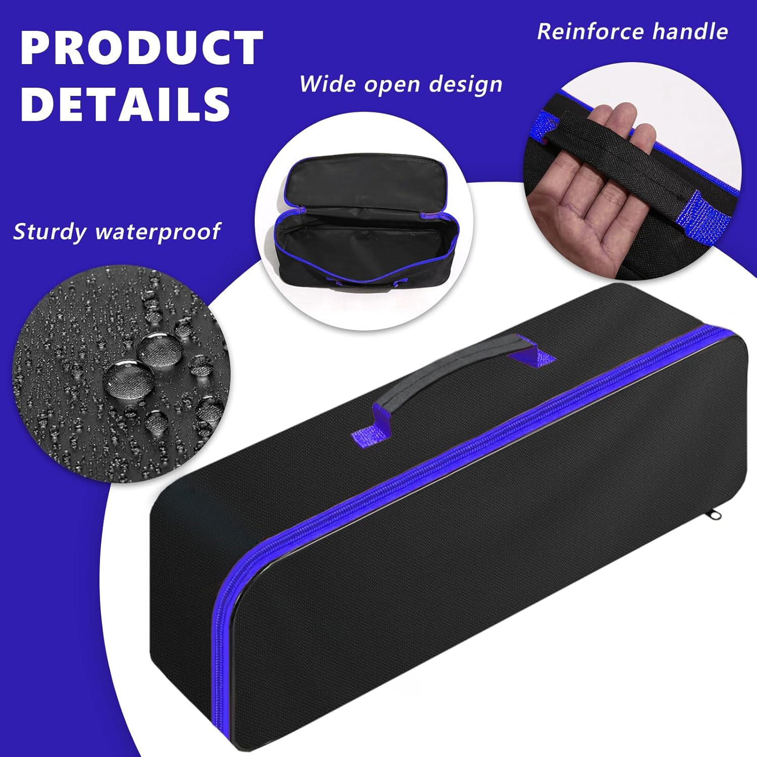 3 Pack Tool Bag with Zipper, Utility Wide Mouth Waterproof Oxford Tool Pouch, Multiple Purpose-Tool Organizers and Storage, Small Metal Tools Bags (Blue-Large)