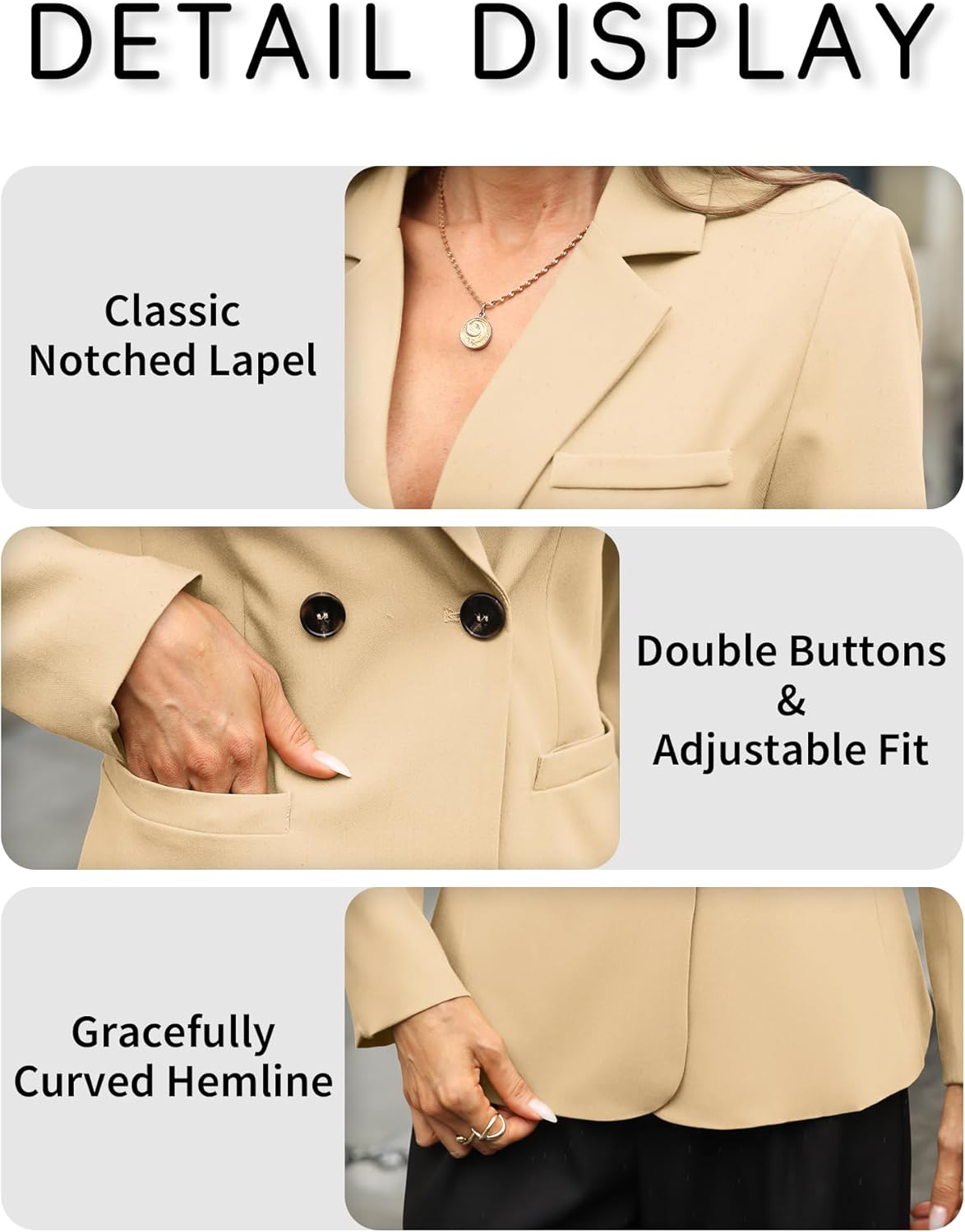 ELLEVEN Womens Blazer Business Casual - Long Sleeve Slim Fit Work Office Suit Jacket with Pockets - Image 6