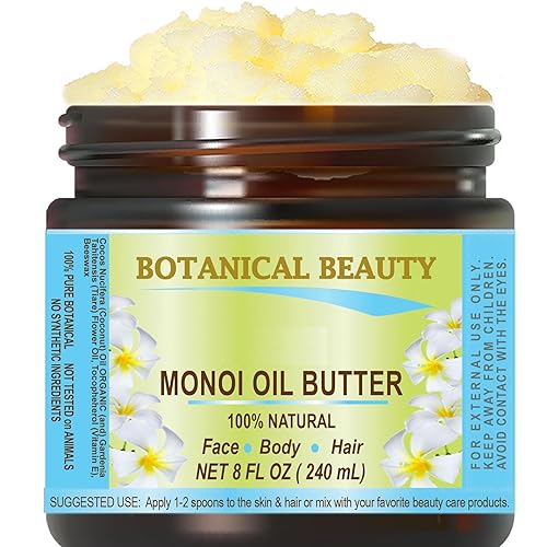 Botanical Beauty MANTECA DE ACEITE MONOI ORGÁNICO 100% Aroma Natural. 8 Fl.oz.- 8.1 fl oz. Para el cuidado de la piel, cara, cabello y uñas.
