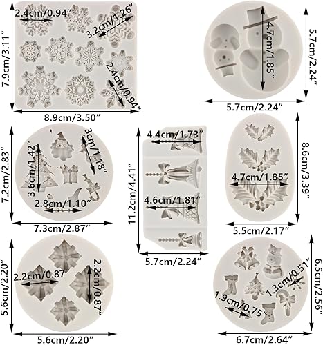 Miniatura 2 de Moldes de silicona para árbol de Navidad, campanas de copo de nieve, caja de regalo, muñeco de nieve, hojas de acebo, moldes de silicona para