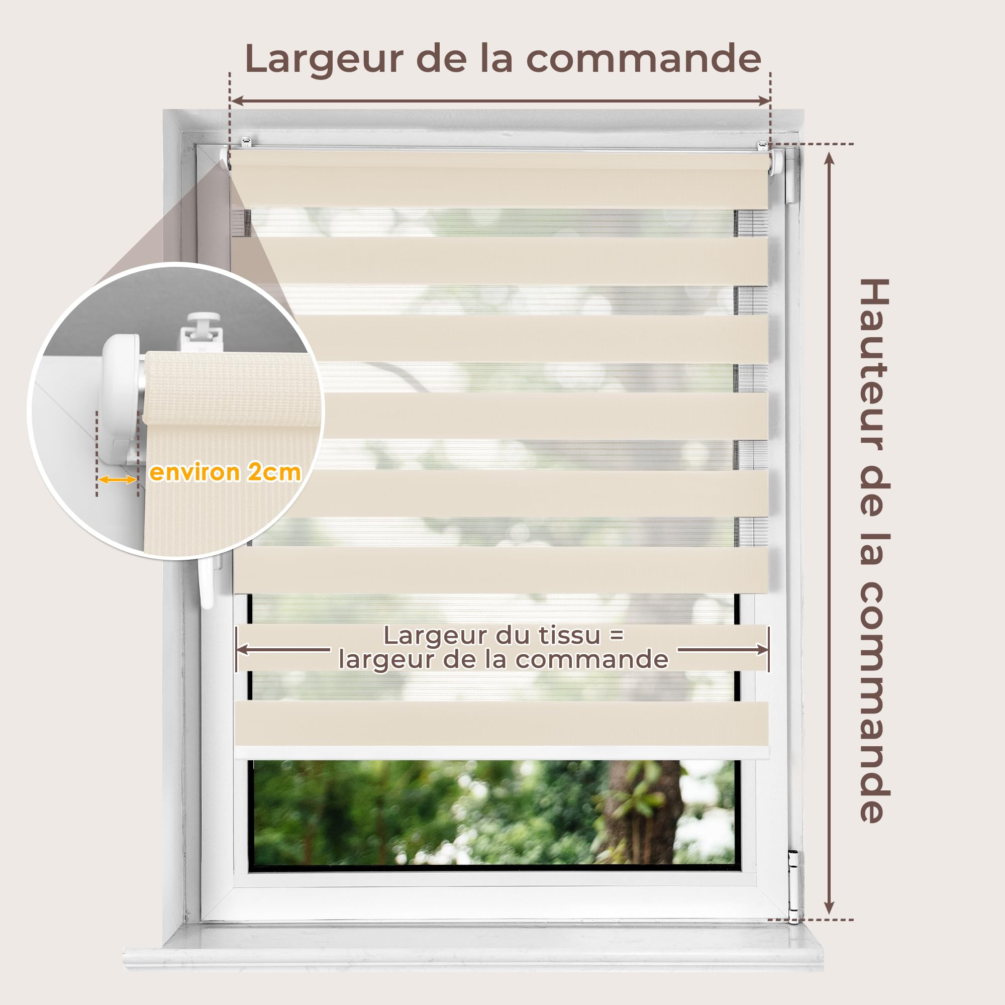 Allesin Store Enrouleur Jour Nuit sans Chaîne sans Perçage, Tirez-Arrêtez sans Rebond, Facile à Installer avec Clips pour Fenêtre ou Porte, 105l x 120L cm, Tissu 105 cm, Lin