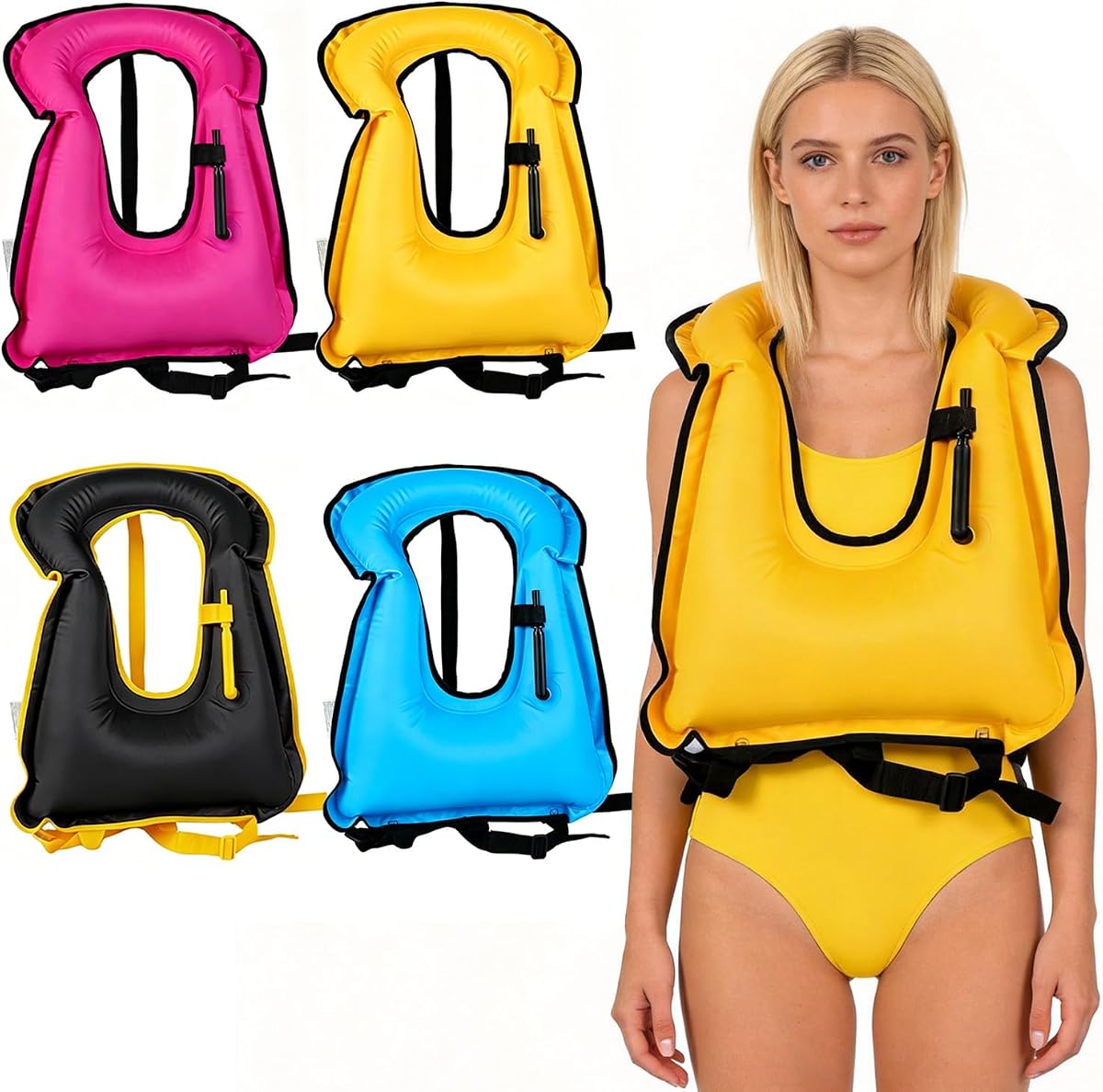 4 Pcs Inflatable Snorkel Vest Adults, Portable Swim Vest Jackets, Adjustable Kayaking Jackets Safety Vests for Snorkeling Swimming Surfing Diving
